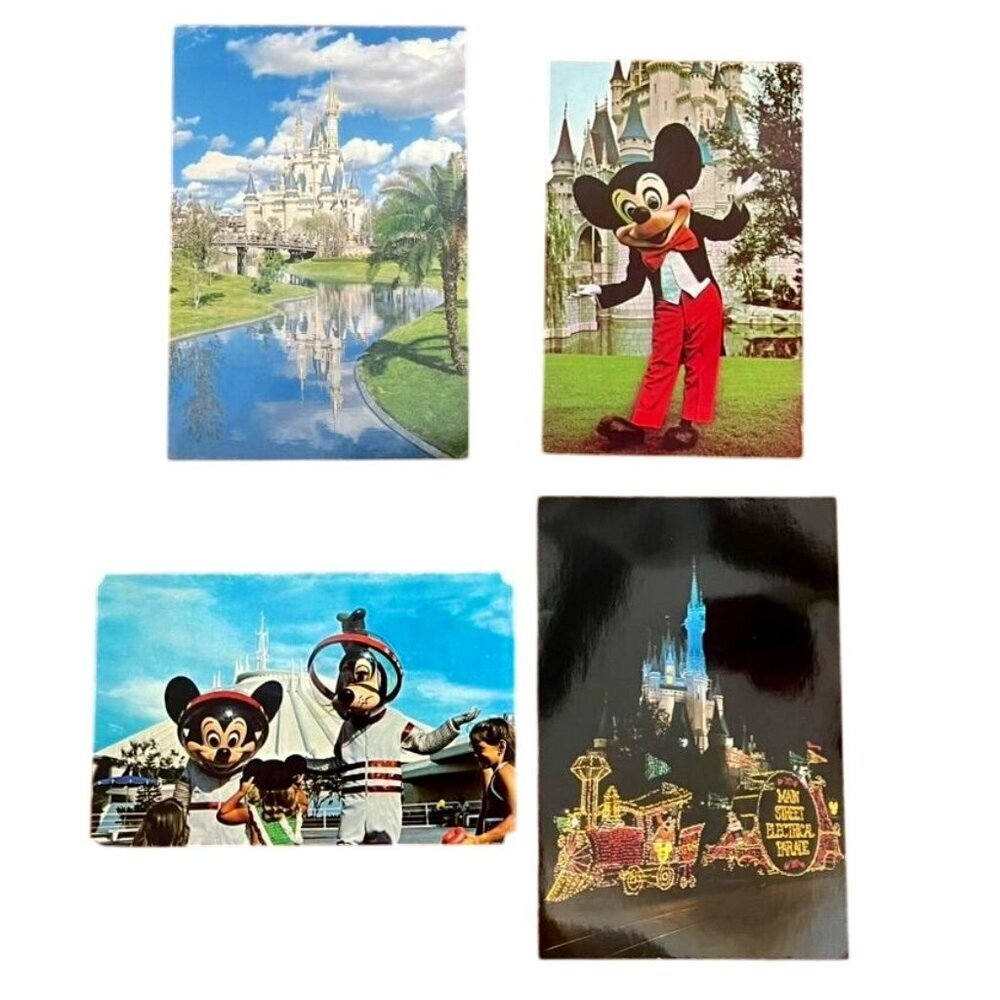 Lot of 4 Walt Disney World Postcards 1970s 1980s Cinderella Castle Mickey Mouse